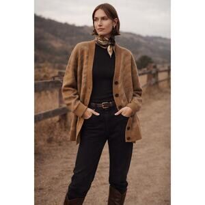 Everlane Alpaca Tiger Jacquard Tiger Knit Cardigan Camel Tan Neutral Medium Wool